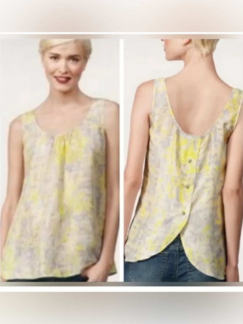 CAbi Style #811: Whisper Silk Blouse Lightweight Yellow Flowy Tank Top L